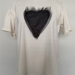 Cream Short Sleeve Tee with Black Heart Design